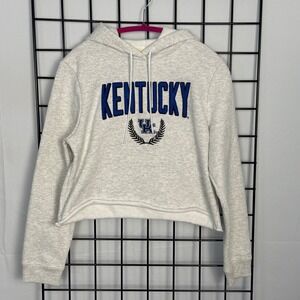 League Kentucky Hoodie Women Medium Gray Cropped Raw Hem Fleece Pullover UK